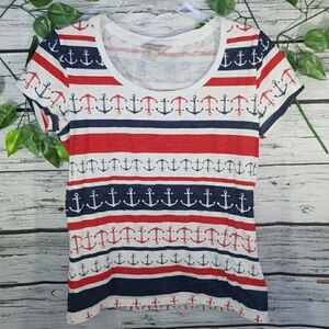 Banana Republic sailor anchor boat red white blue scoop shirt sz Small Petite